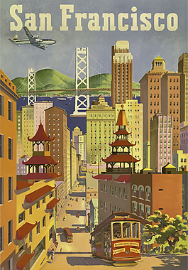 复古海报旧金山插画设计