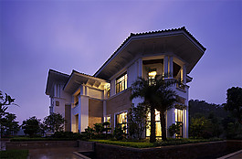 夜色下的美式建筑效果图