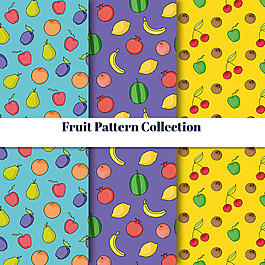 蓝色紫色黄色水果装饰图案集合