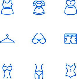 服装类图标蓝色线条图标矢量图源文件