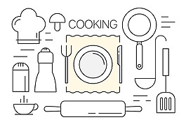 手绘线性烹饪图标