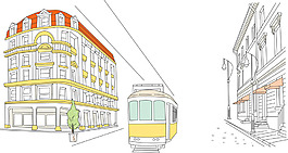 城市建筑电车素材