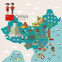 卡通中国旅游海报矢量素材下载