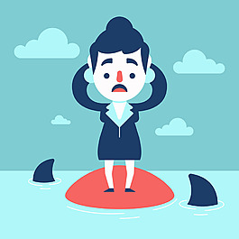 被鲨鱼包围的女商人