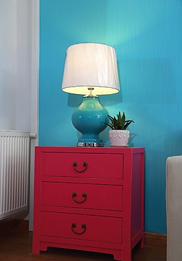 红色柜子台灯室内设计家装效果图