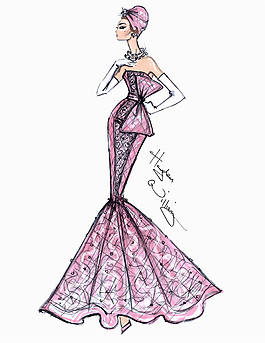 粉色抹胸鱼尾裙设计图