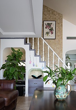 美式时尚楼梯背景墙设计图