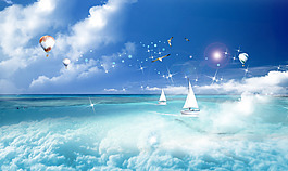 夏季云海蓝色背景