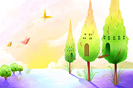 夏季手绘插画背景