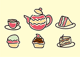 手绘矢量下午茶素材