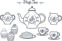 手绘线性下午茶茶具