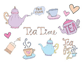 可爱手绘茶具素材