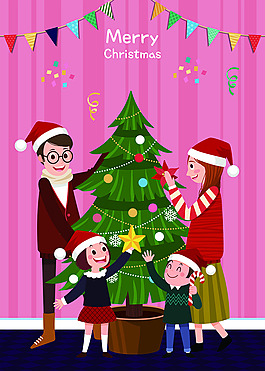 卡通圣诞节彩旗人物