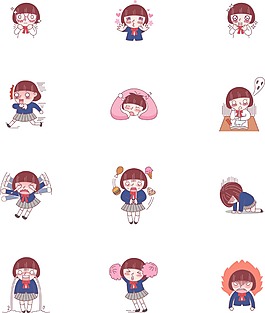 卡通女性儿童表情动作