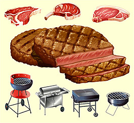 肉类与烧烤架矢量素材下载