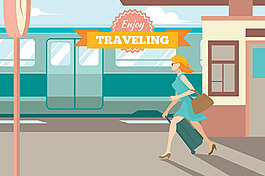 快乐的女人火车站背景