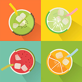 四个顶视图美味的果汁插图