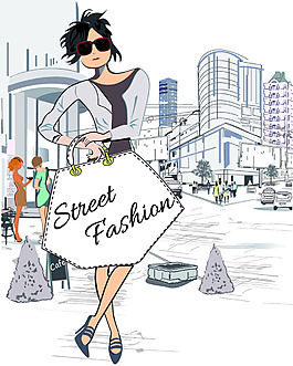 都市精致手绘插画人物矢量素材