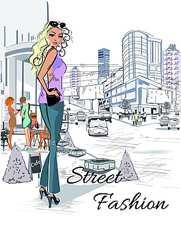 时尚精致手绘插画人物矢量素材(5)