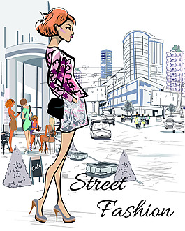 时尚手绘插画人物矢量素材