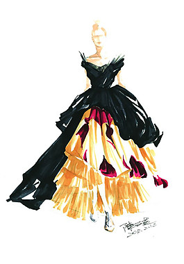 时尚长裙设计手绘图