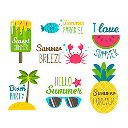 有趣的夏天元素贴纸标签