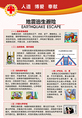 红十字应急逃生地震展板