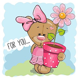 抱着花盆的小熊图片