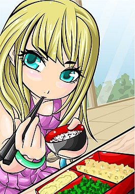 吃饭的女孩漫画图片