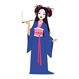 抽烟的日本女人插图图片