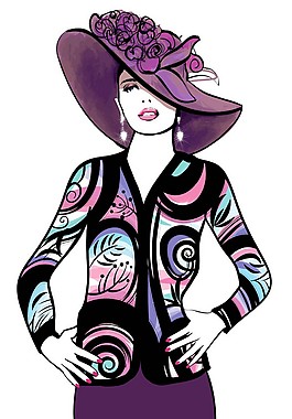 戴帽子的女性插画图片