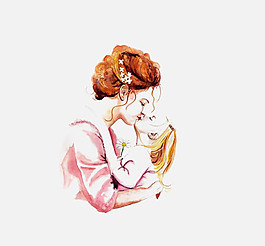 母子拥吻素材