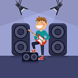 音响背景微笑吉他手插图