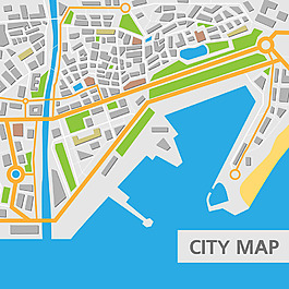 城市海港地图矢量插图