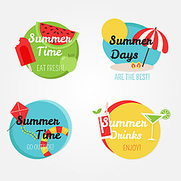 四个夏天元素的贴纸图标