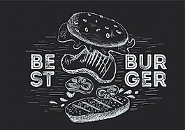 黑板手绘汉堡食物插画