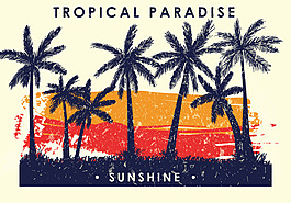 夏季唯美怀旧椰树插画