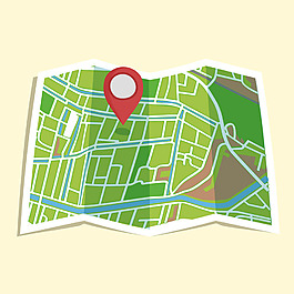 手绘折纸效果带红色导航图标街道地图