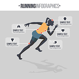 跑步的黑人带黑色图标元素的信息图