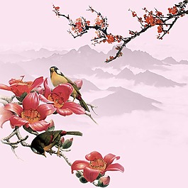 中国风梅花鸟图素材
