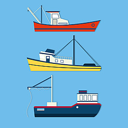 手绘三个渔船平面设计素材