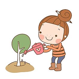 小女孩浇花图案