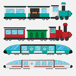 手绘扁平风格各种火车插图