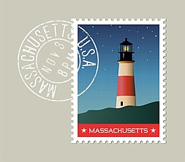 麻萨诸塞州邮票模板矢量素材下载