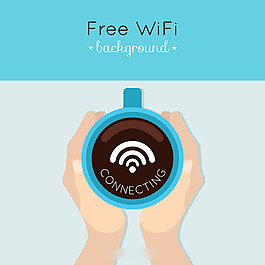 手捧咖啡杯背景与WiFi标志