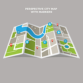 城市地图折页与标记图标