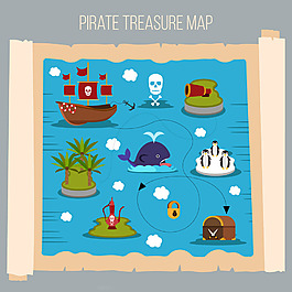 彩色海盗宝藏地图