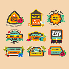 手绘夏季元素促销贴纸图标