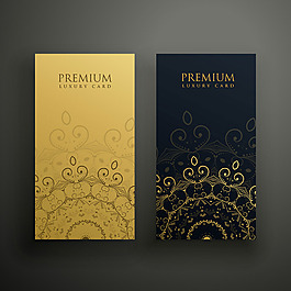 奢华金黑色曼陀罗图案卡片背景