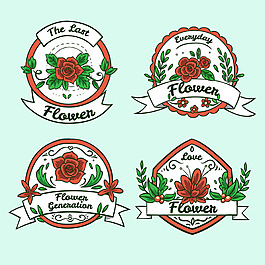 几个手绘风格花卉贴纸图标